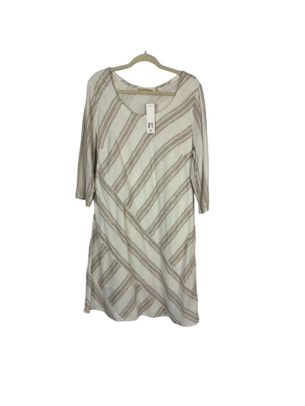 NWT New Soft Surroundings Equinox Dress Linen White Tan Women's L